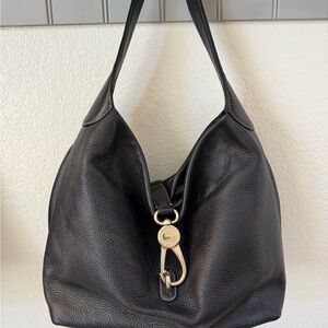 Black Leather Hobo Bag with Gold Hardware
